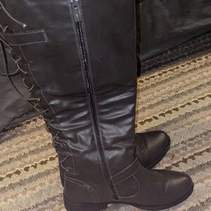 Wanted Black Over the Knee Lace-Up Boots